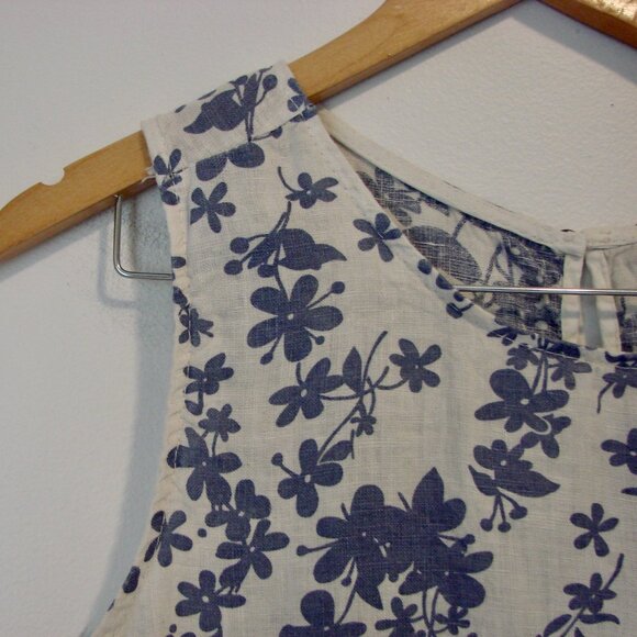 Terzo Millennio Linen Floral Dress Italy Sleeveless Blue Cream Loose Fit Large - Picture 5 of 11
